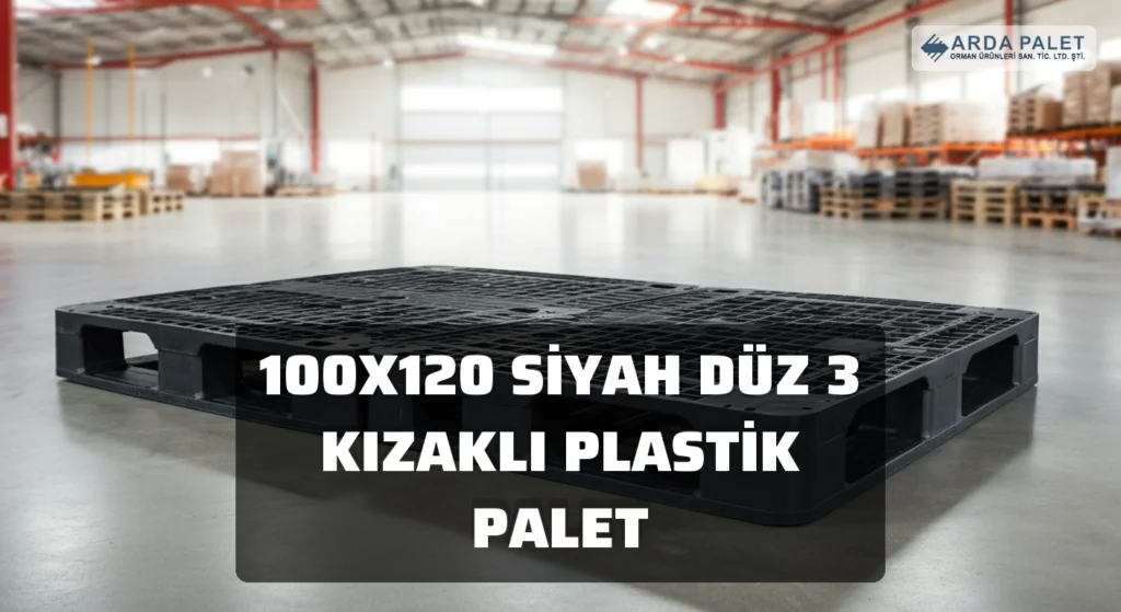 100x120 Siyah Düz 3 Kızaklı Plastik Palet